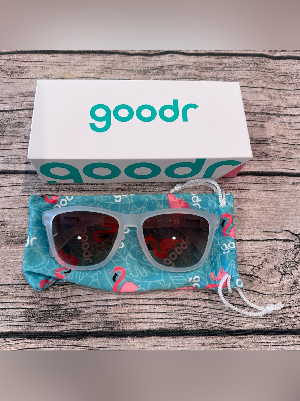 NWT goodr OG Frosted Clear Sunglasses with Gradient Lenses “Root Beer Sommelier”